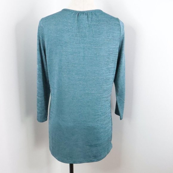 One World Women's L Blue Floral Crochet Rhinestone Knit Long Sleeve Tunic Top - Picture 7 of 9